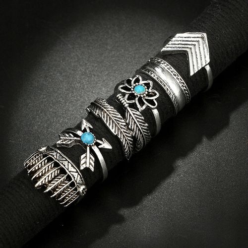 Srebrny ZESTAW PIERŚCIONKÓW RETRO PUNK BOHO 08 na Arena.pl