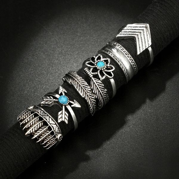 Srebrny ZESTAW PIERŚCIONKÓW RETRO PUNK BOHO 08 zdjęcie 7