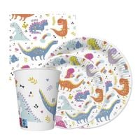 Zestaw komplet zastawy dinozaury - kubeczki, talerzyki, serwetki