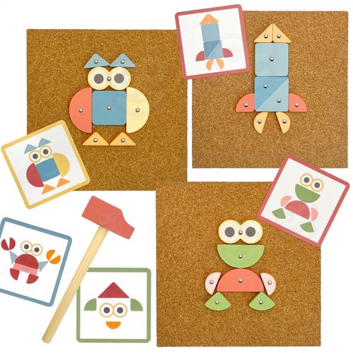 WOOPIE GREEN Drewniana Przybijanka z Młotkiem Układanka 20 wzorów 82 el. na Arena.pl