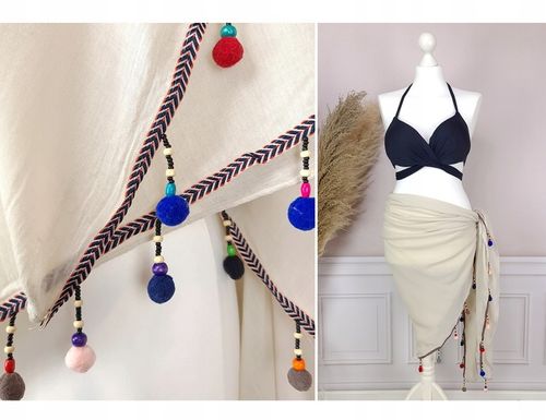 PAREO CHUSTA PLAŻOWA FRĘDZLE narzutka BOHO KOLORY na Arena.pl