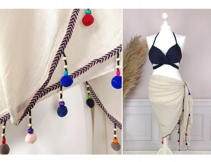PAREO CHUSTA PLAŻOWA FRĘDZLE narzutka BOHO KOLORY zdjęcie 9