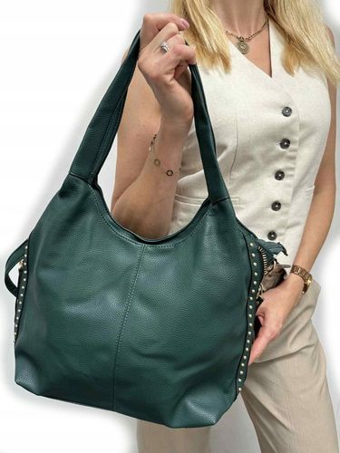 Torebka worek damska z ćwiekami shopper modna pojemna A4 CZARNA na Arena.pl