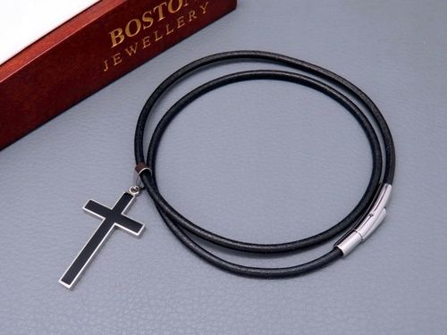 GRUBY RZEMIEŃ RZEMYK NA SZYJĘ Z KRZYŻYKIEM ZESTAW STAL CHIRURGICZNA + SKÓRA na Arena.pl