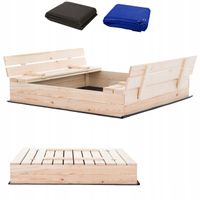 PIASKOWNICA DREWNIANA ZAMYKANA Z ŁAWECZKAMI PREMIUM 120x120