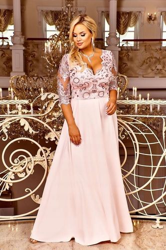 Krystal 3/4 ECRU DŁUGA SUKIENKA KORONKĄ ślubna 5XL na Arena.pl