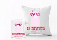Zestaw PODUSZKA i KUBEK PERSONALIZOWANY prezent NA WALENTYNKI twój tekst