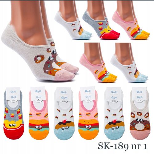 6x STOPKI DAMSKIE BAWEŁNIANE KOLOROWE SKARPETKI SILIKON WESOŁE WZORY na Arena.pl