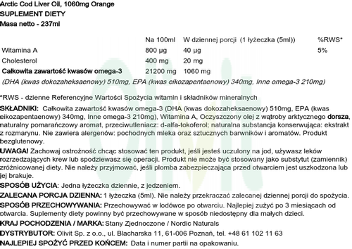 Omega-3 1060 mg, Pomarańcza, 237ml na Arena.pl