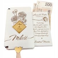PUDEŁKO NA PIENIĄDZE ŚLUB PREZENT PAMIĄTKA KARTKA WESELE GRAWER ZŁOTY