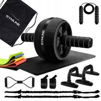 ZESTAW SET DO ĆWICZEŃ - AB WHEEL, GUMY, SKAKANKA, UCHWYTY DO POMPEK,