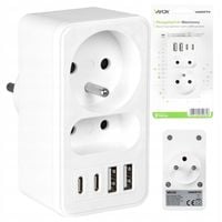ROZGAŁĘŹNIK ELEKTRYCZNY 2 GNIAZDA ZŁODZIEJKA ŁADOWARKA 2x USB-C 2xUSB VAYOX