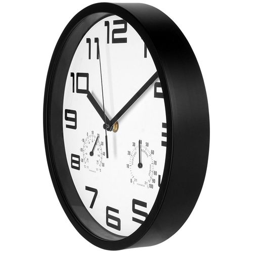 Zegar Ścienny z Termometrem Higrometrem Wiszący na Ścianę Biały Czarny 25cm na Arena.pl