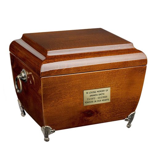 Urna z półką na pamiątki, drewniana urna kremacyjna na prochy  / Plakietka na Arena.pl