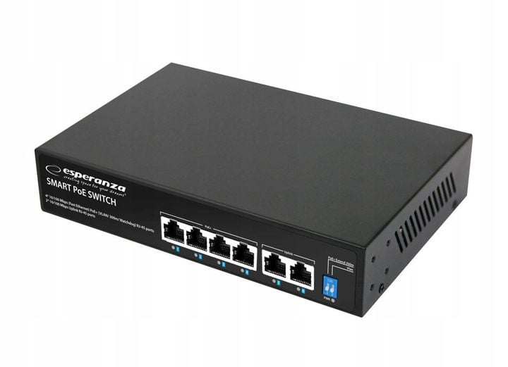 SWITCH PoE 4xPOE 2xUplink RJ45 10/100Mbps 60W EXTEND 300M + DO KAMER zdjęcie 2