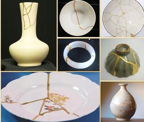 ZESTAW DO TECHNIKI KINTSUGI NAPRAWA CERAMIKI ZESTAW DIY KLEJ ZŁOTY 5min na Arena.pl