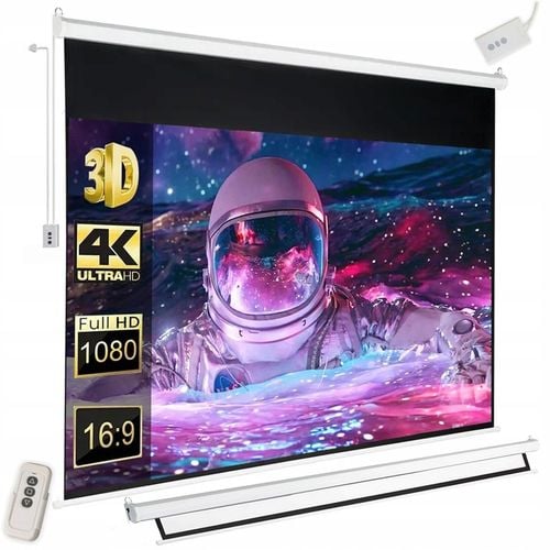 EKRAN PROJEKCYJNY ŚCIENNY RZUTNIKA ELEKTRYCZNY AUTOMATYCZNY PILOT 100 na Arena.pl