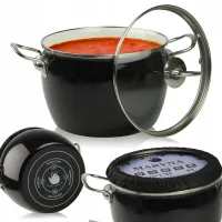 GARNEK TRADYCYJNY EMALIOWANY 4 L CZARNY BARYŁKA Z POKRYWKĄ GAZ INDUKCJA