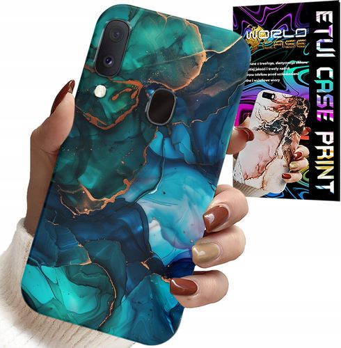 ETUI DO SAMSUNG GALAXY A20E - NIEBIESKO ZIELONY MARMUREK PLECKI WZORY na Arena.pl