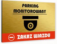 Tabliczka znak informacyjny 30x20 Złota PARKING MONITOROWANY Nierdzewna