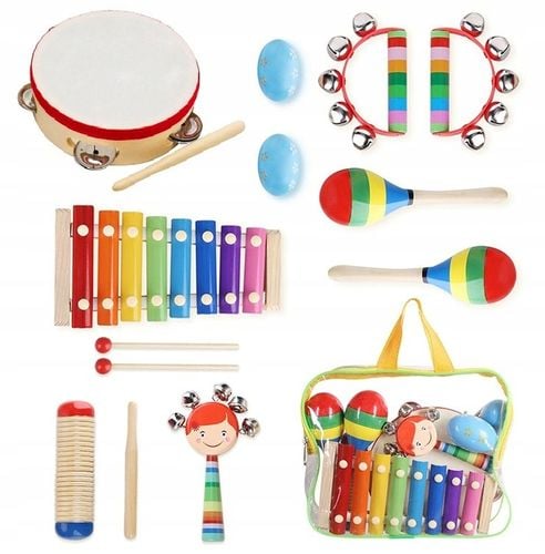 DREWNIANE INSTRUMENTY MUZYCZNE DLA DZIECI W PLECAKU ZESTAW CYMBAŁKI PLECAK na Arena.pl