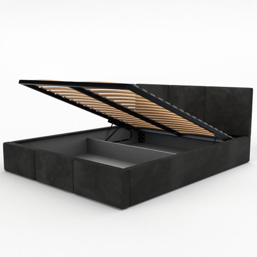 ŁÓŻKO TAPICEROWANE DO SYPIALNI 180x200 ŁÓŻKO PODWÓJNE Z POJEMNIKIEM CZARNE na Arena.pl