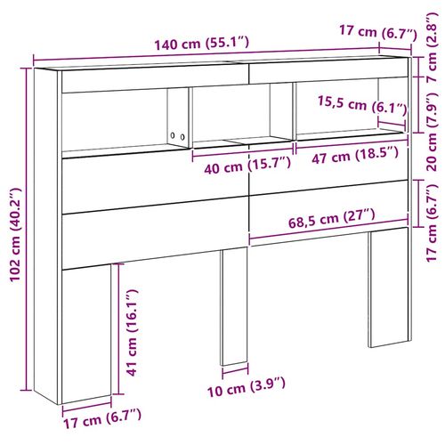 Zagłówek z półkami i LED, dąb artisan, 140x17x102 cm na Arena.pl