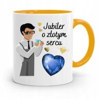 Dla Jubilera Kubek Żółty Jubiler O Złotym Sercu Z Nadrukiem Ze Zdjęciem