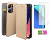 Etui z klapką XIAOMI REDMI NOTE 13 4G smart magnet złoty case + szkło 9H