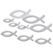 Ryby Drewniane Białe Zestaw 9 Sztuk Dekoracja na Komunię Chrzest Stół