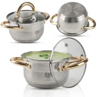 GARNEK Z SZKLANĄ POKRYWKĄ SOLID GOLD 1,3L STAL NIERDZEWNA INDUKCJA GAZ