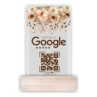 Stojak z tabliczką i kodem QR do opinii Google z indywidualnym nadrukiem UV