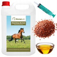 OLEJ LNIANY DLA KONI 5L zdrowy świeży NAJLEPSZY + strzykawka 60ml