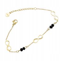 Bransoletka celebrytka Znak nieskończoności czarne koraliki kolor złoty