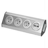 GNIAZDO MEBLOWE KUCHENNE NABLATOWE Z USB 3x 230V + 2x USB INOX