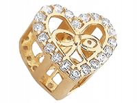 Złota przywieszka 585 beads ażurowe serduszko z białymi cyrkoniami prezent