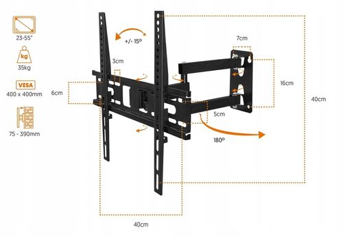 MOCNY UCHWYT ŚCIENNY TV DO TELEWIZORÓW 23-55 CALI na Arena.pl