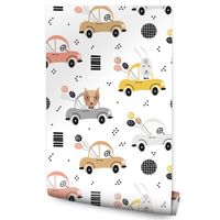 Tapeta Dziecięca Kolorowe AUTKA Zwierzątka Balony