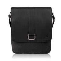 listonoszka męska na ramię ze skóry i bawełnianego canvasu czarna