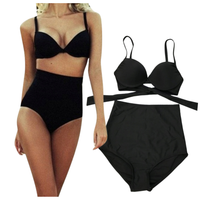 Dwuczęściowy strój kąpielowy wyszczuplający wysoki stan czarny kostium S