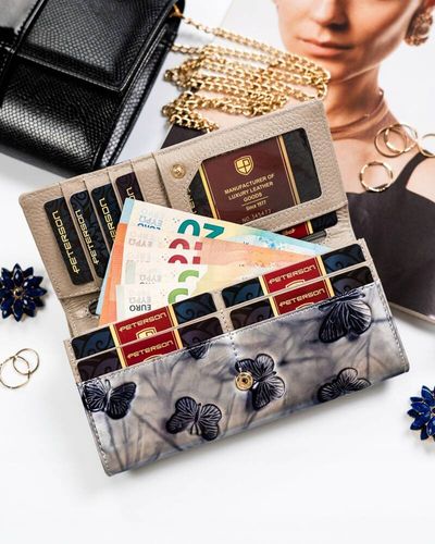 duży, skórzany portfel damski na zatrzask i bigiel - peterson na Arena.pl