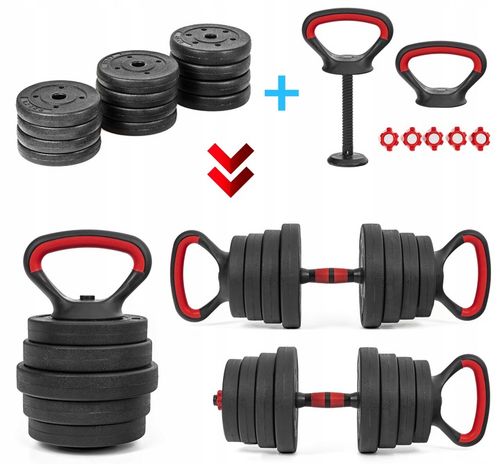 HANTLE regulowane 2x20KG sztanga KETTLEBELL zestaw HANTLI 6w1 GRYFY uchwyty na Arena.pl