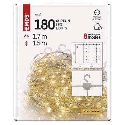 Dekoracje - 180 LED drop kurtyna 1,7x1,5m ciepła biel, 8 programów, IP44 na Arena.pl