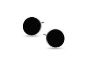 Okrągłe rodowane srebrne kolczyki czarna emalia srebro 925 Z1681E