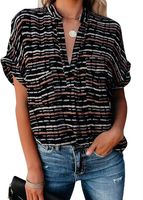 Bluzka Damska Luźna Tunika na Lato Krótki Rękaw Dekolt w Serek Rozmiar M