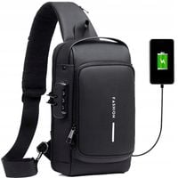 PLECAK Męski CZARNY Wodoodporny USB Crossbody Antykradzieżowy NA SZYFR