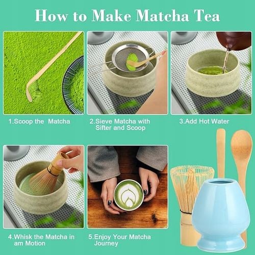 Matcha Box 4-częściowy zestaw do matchy Miotełka 2x Łyżeczka Podstawka na Arena.pl