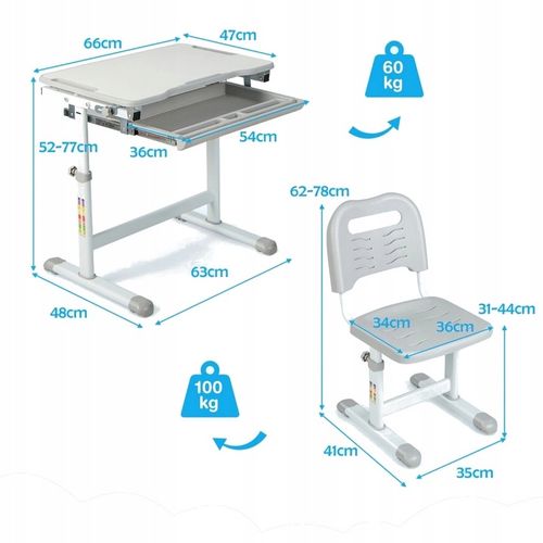 Zestaw biurko i krzesło dla dzieci z regulacją na Arena.pl