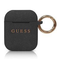 guess guaccsilglbk airpods 1/2 coverczarny/black silicone glitter