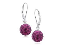 Eleganckie wiszące kolczyki kuleczki Swarovski fuksja 10mm shamballa srebro 925 CRH0008D10